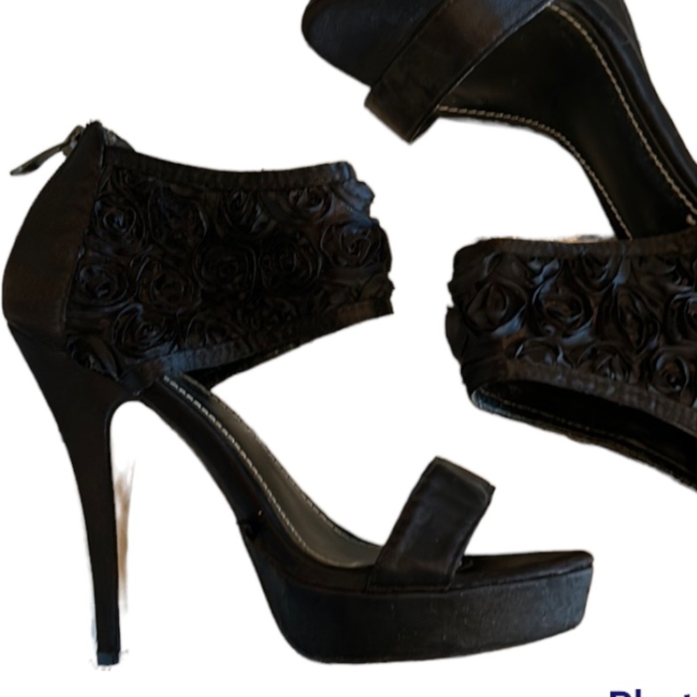TRANSIT black satin floral embellished heels size 37